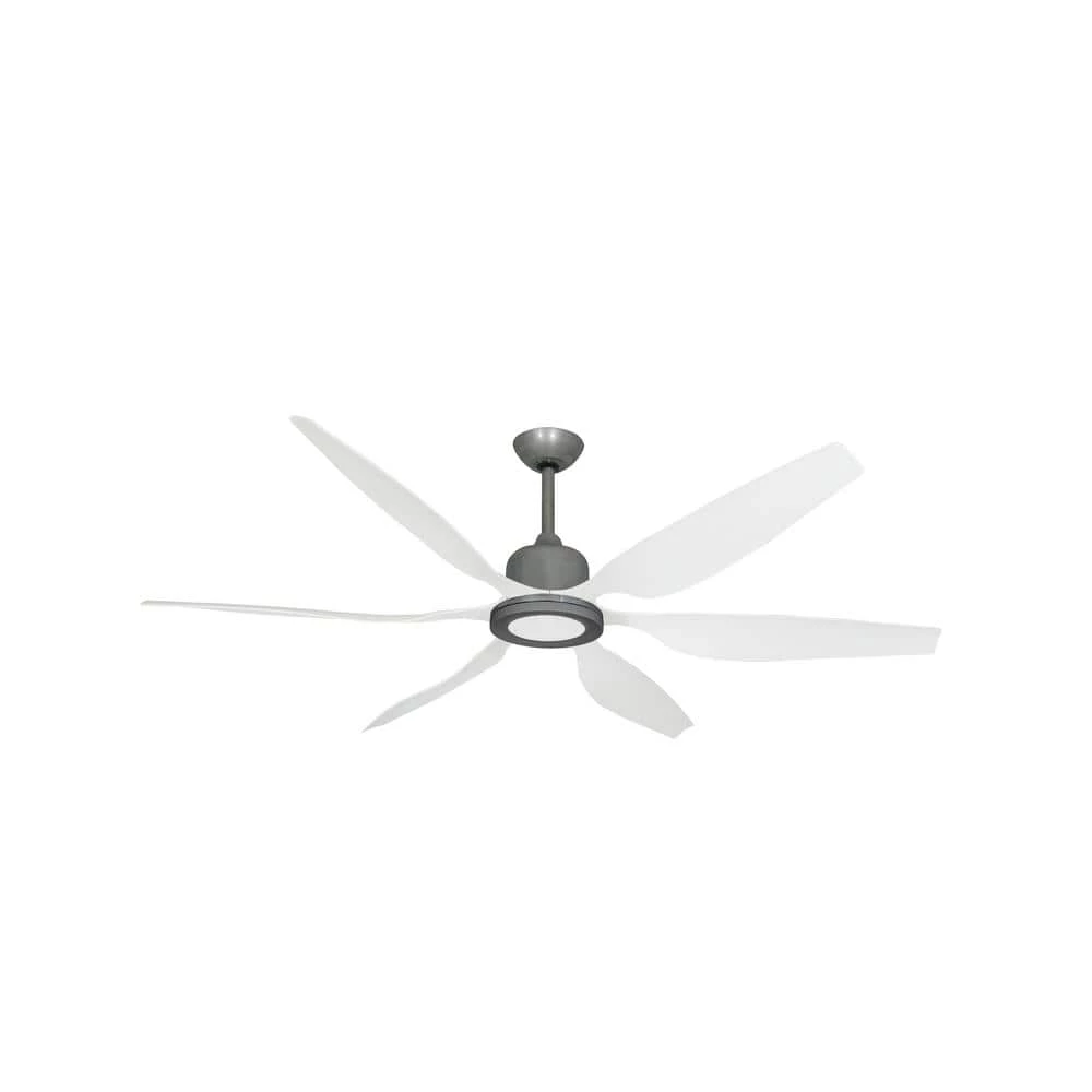 Titan II Wi-Fi 66 in. Integrated LED Indoor/Outdoor Brushed Nickel/PW Smart Ceiling Fan with Remote Control by TroposAir