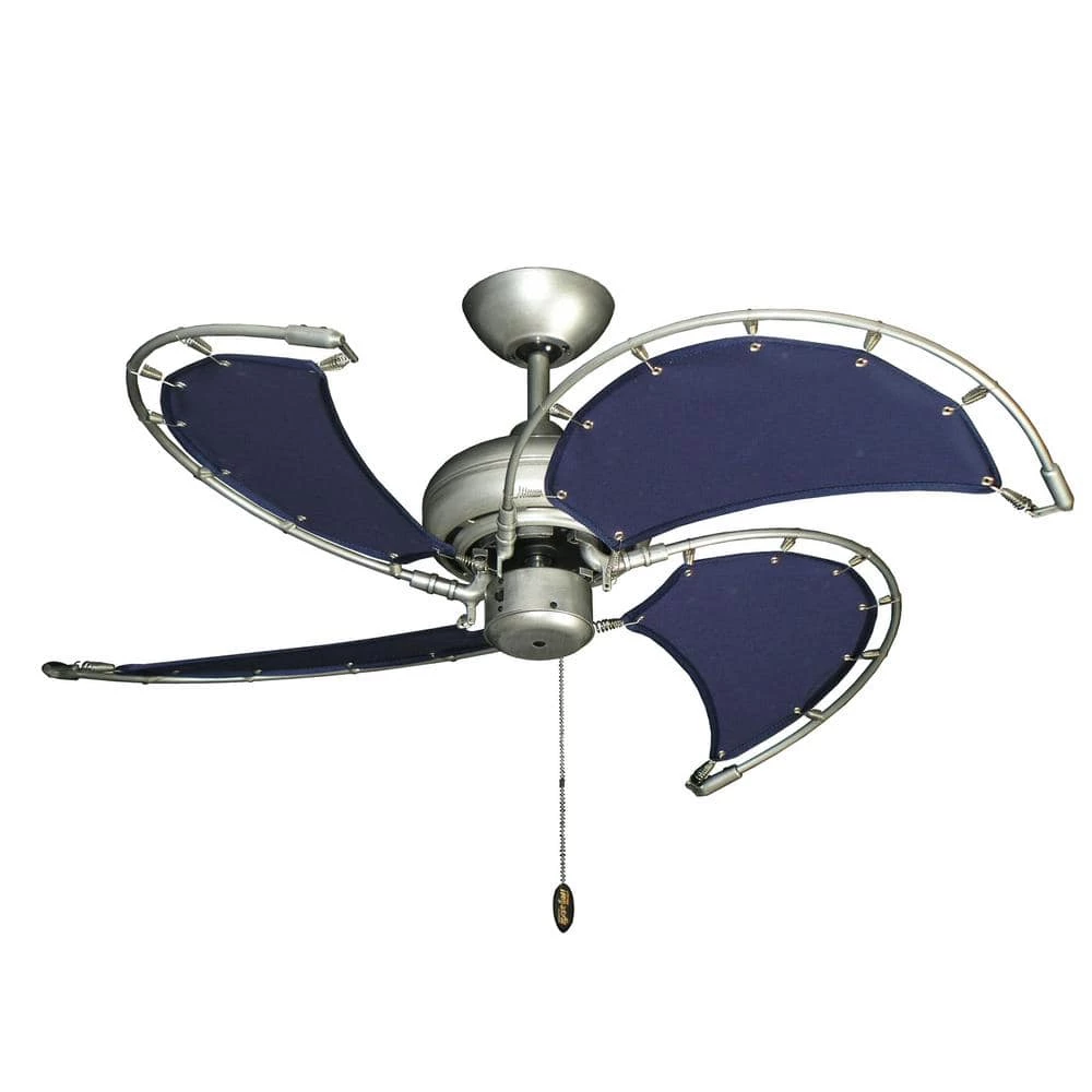 Voyage 40 in. Indoor/Outdoor Brushed Nickel BN-1 Ceiling Fan with Blue Fabric Blades by TroposAir
