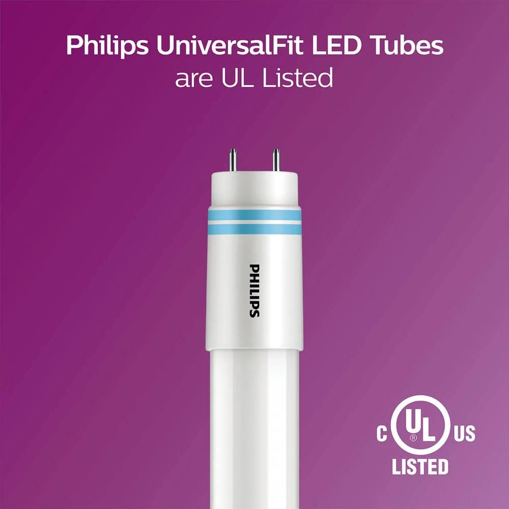 32W T8/40W T12 Equivalent 4 ft. Type A Linear Universal Fit Bright White LED Tube Light Bulb (3000K) (2-Pack) by Philips - Image 5
