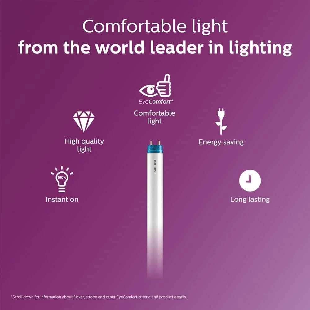 32W Equivalent 4 ft. Linear T8 Type A Instant Fit Cool White LED Tube Light Bulb (4000K) (10-Pack) by Philips - Image 3