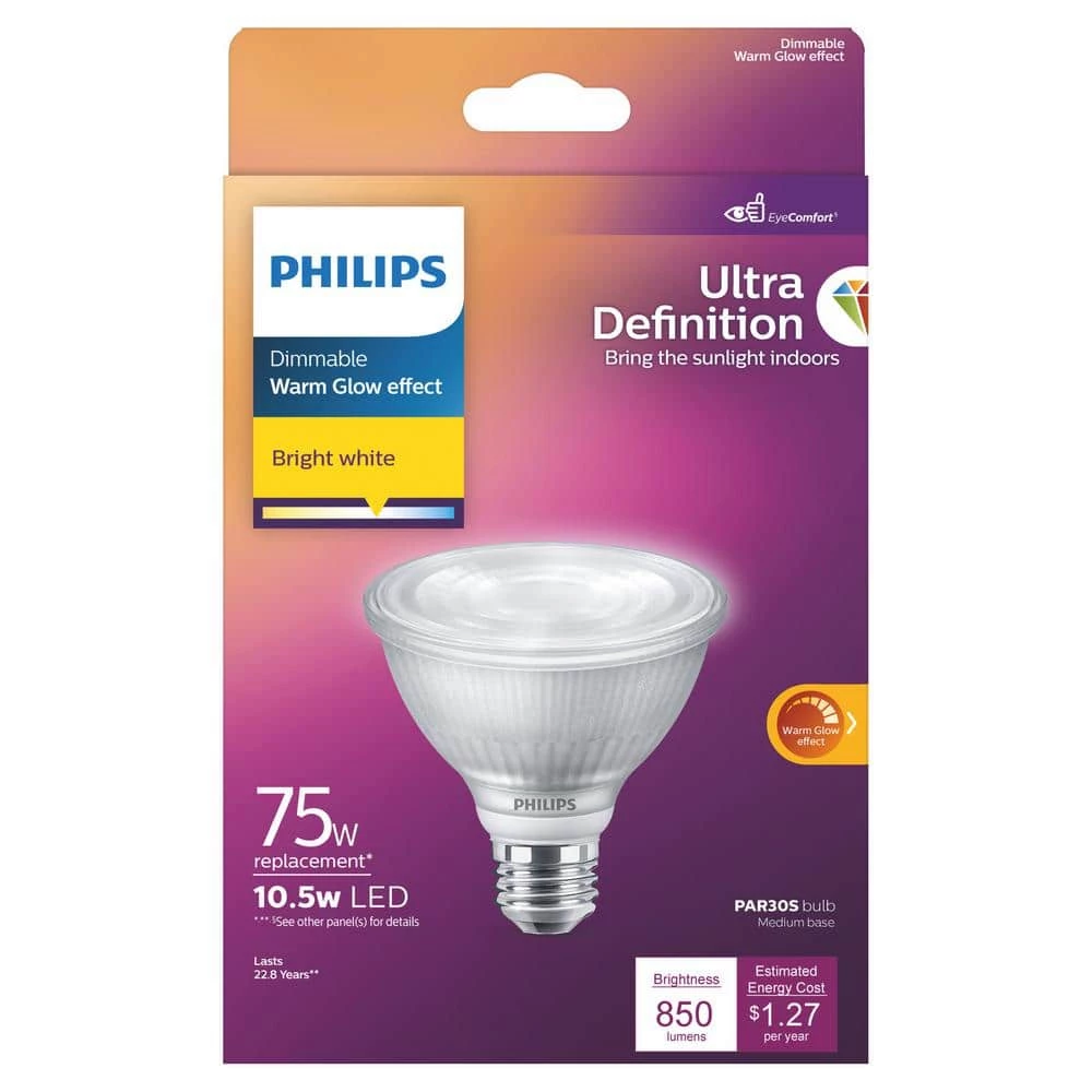 75-Watt Equivalent PAR30s Ultra-Definition High Output E26 LED Light Bulb Bright White with Warm Glow 3000K (1-Pack) by Philips - Image 5