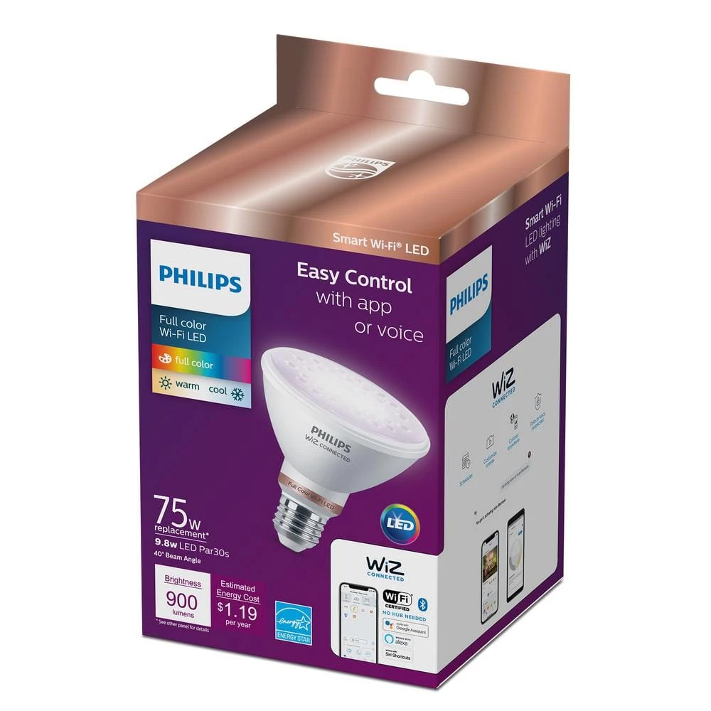 Color and Tunable White PAR30S 75W Equivalent Dimmable Smart Wi-Fi WiZ Connected LED Light Bulb by Philips - Image 3