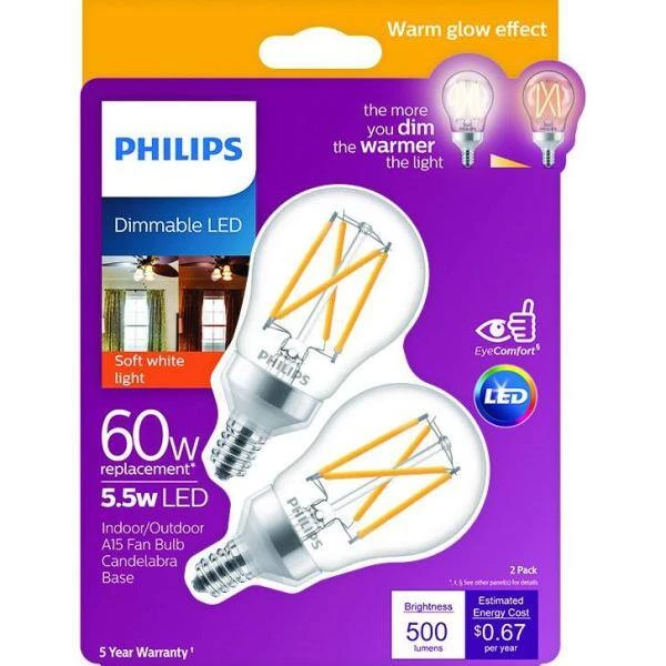 60-Watt Equivalent A15 Dimmable Candelabra Base LED Light Bulb Soft White with Warm Glow Dimming Effect (4-Pack) by Philips - Image 8