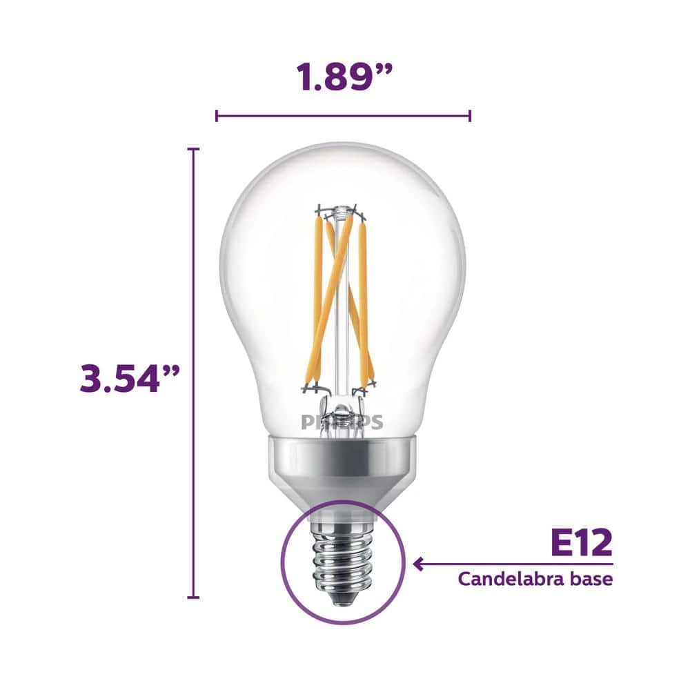 60-Watt Equivalent A15 Dimmable Candelabra Base LED Light Bulb Soft White with Warm Glow Dimming Effect (4-Pack) by Philips - Image 4