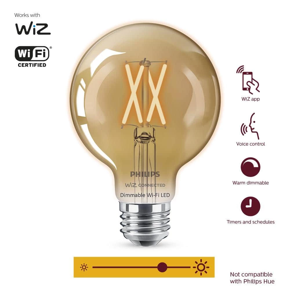 Amber G25 LED 40W Equivalent Dimmable Smart Wi-Fi Wiz Connected Wireless Light Bulb by Philips - Image 3