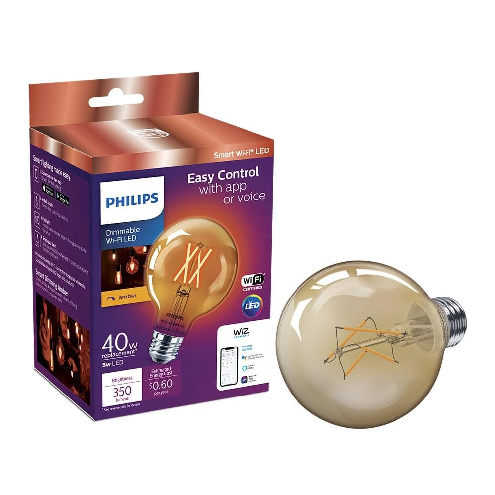 Amber G25 LED 40W Equivalent Dimmable Smart Wi-Fi Wiz Connected Wireless Light Bulb by Philips - Image 2