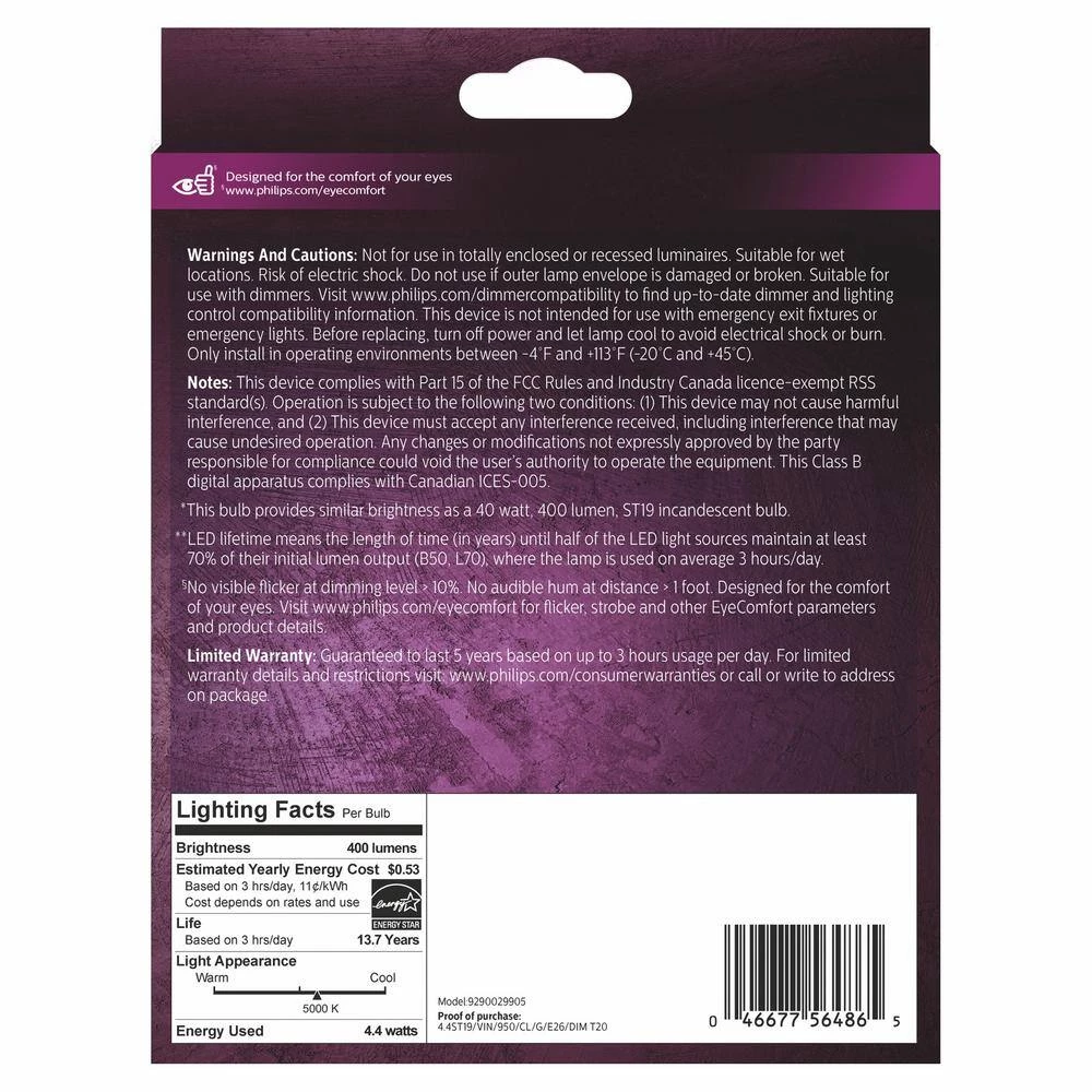 40-Watt Equivalent ST19 Clear Glass Dimmable E26 Vintage Edison LED Light Bulb Daylight 5000K (2-Pack) by Philips - Image 6