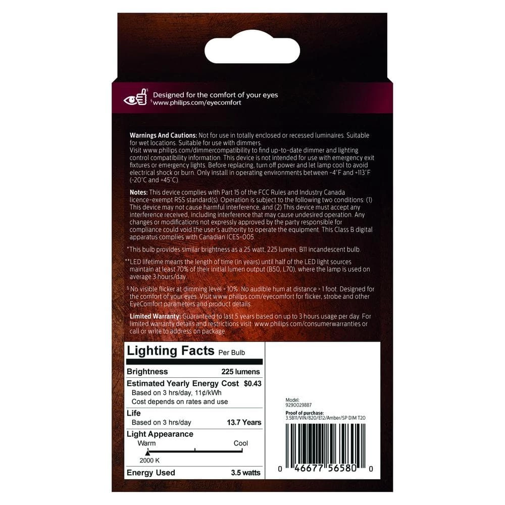 25-Watt Equivalent B11 Spiral Filament E12 Base LED Vintage Edison LED Light Bulb 2000K Amber (2-Pack) by Philips - Image 7