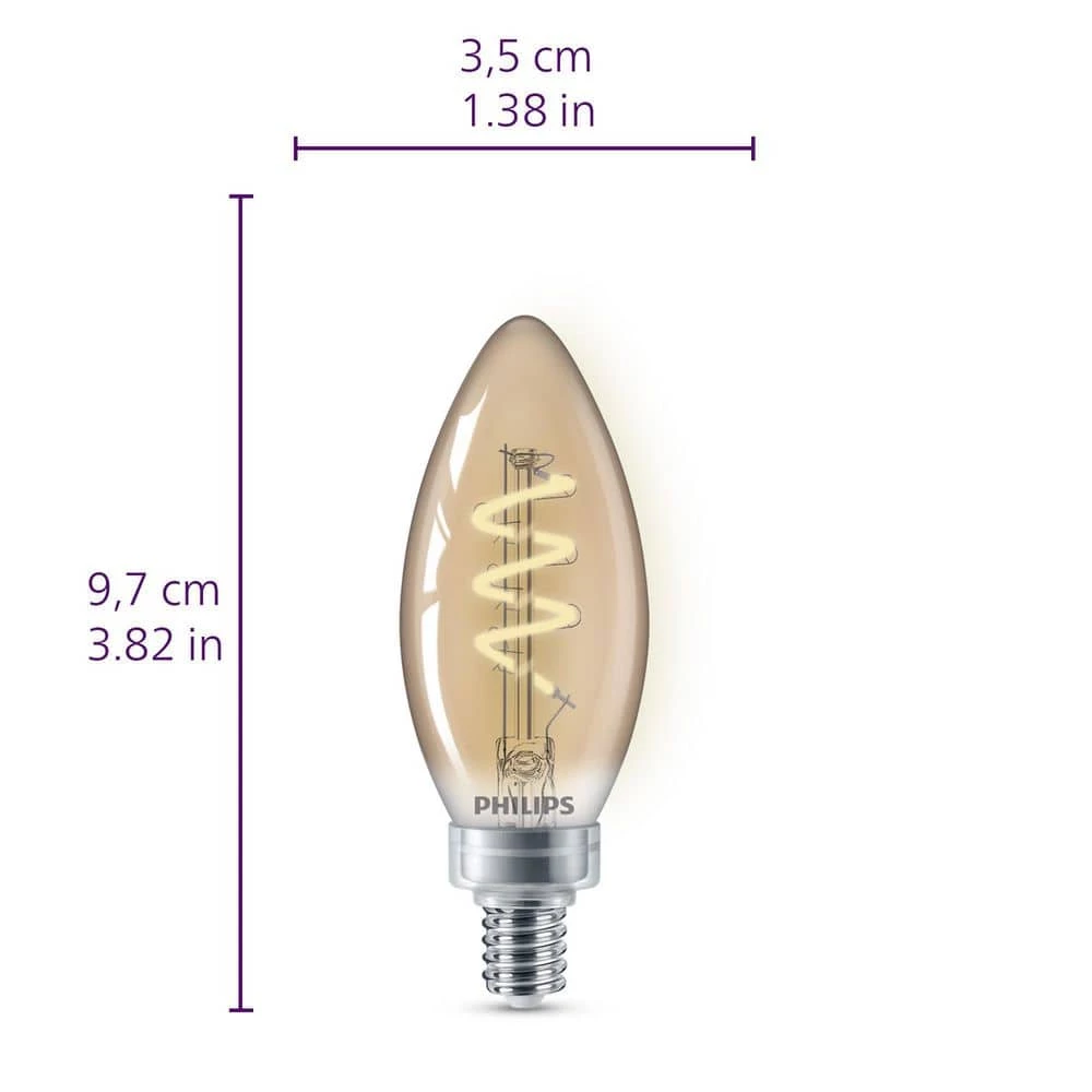 25-Watt Equivalent B11 Spiral Filament E12 Base LED Vintage Edison LED Light Bulb 2000K Amber (2-Pack) by Philips - Image 9