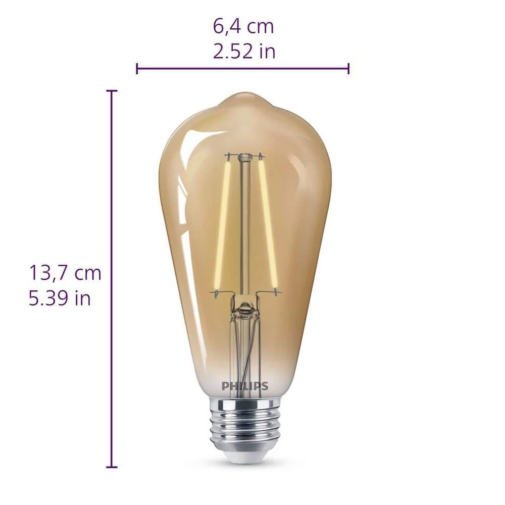 75-Watt Equivalent ST19 Glass Dimmable E26 Vintage Edison LED Light Bulb Amber 2000K (2-Pack) by Philips - Image 8