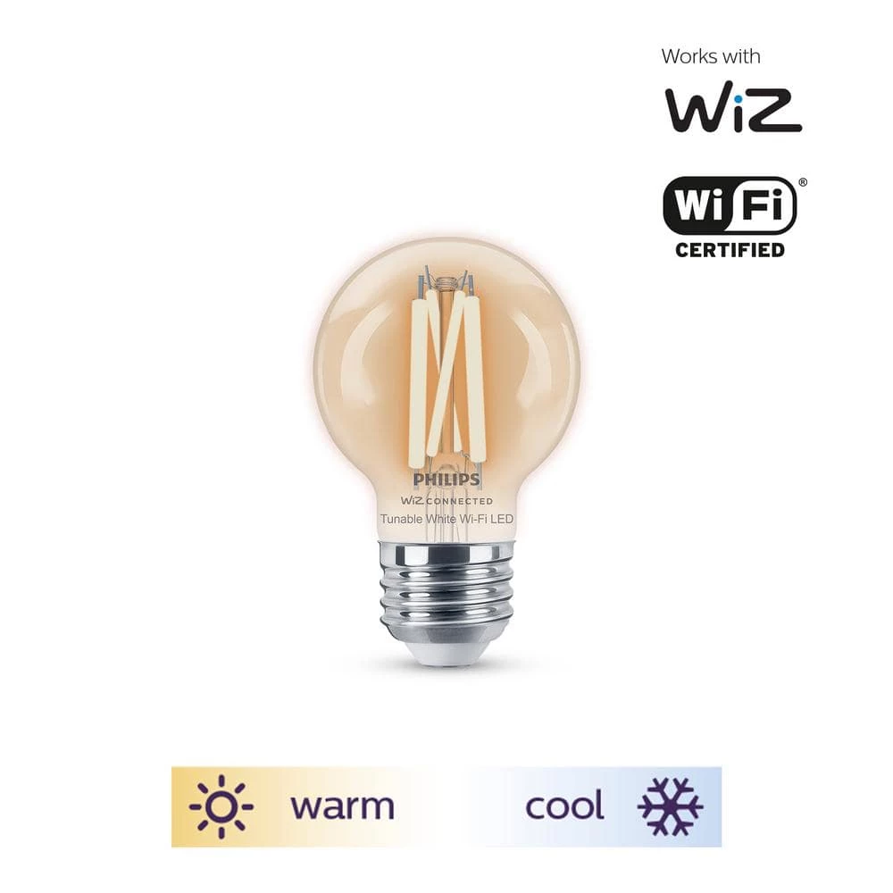 Tunable White G16.5 40W Equivalent Dimmable Smart Wi-Fi WiZ Connected Vintage Edison LED Light Bulb (2 Pack) by Philips - Image 4
