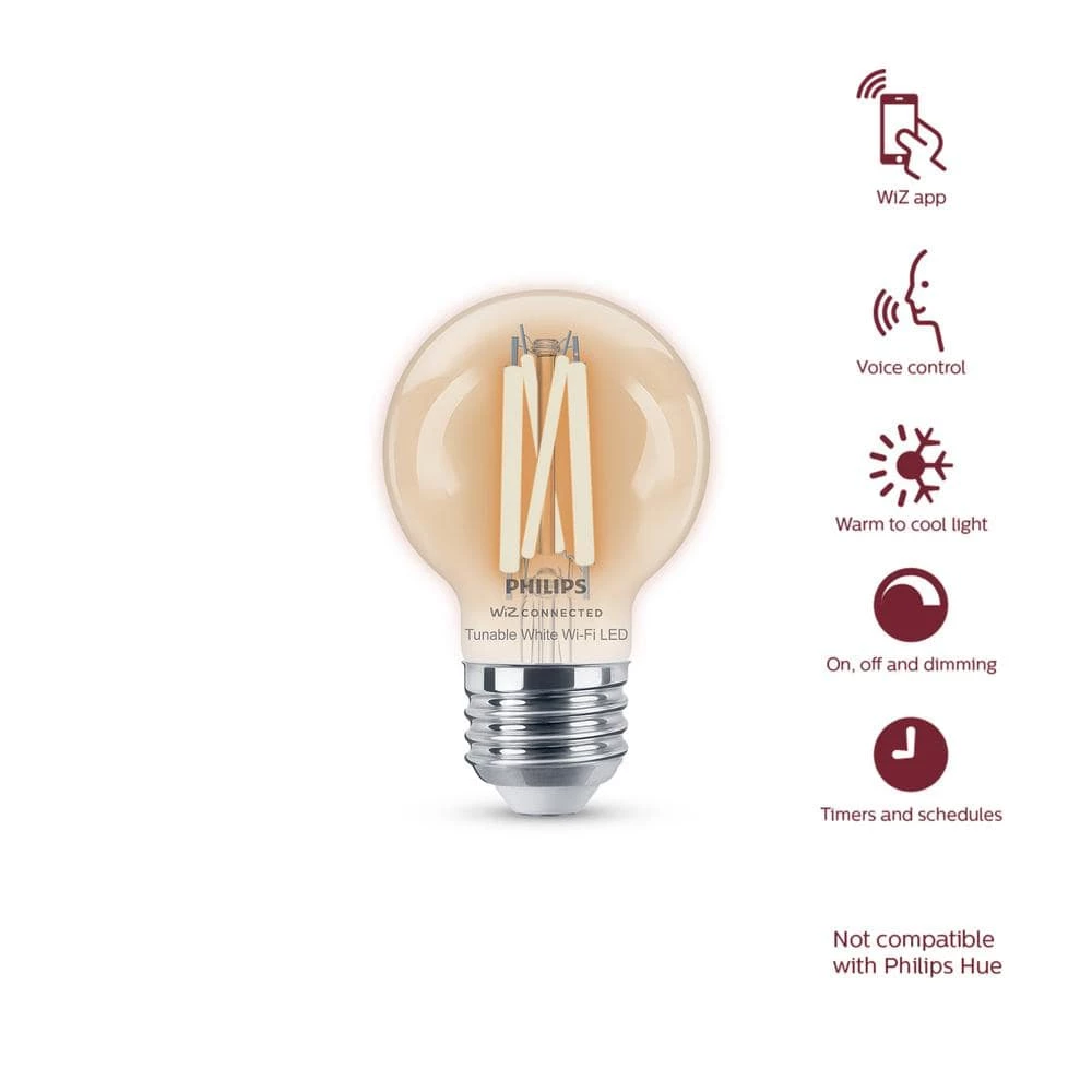 Tunable White G16.5 40W Equivalent Dimmable Smart Wi-Fi WiZ Connected Vintage Edison LED Light Bulb (2 Pack) by Philips - Image 5