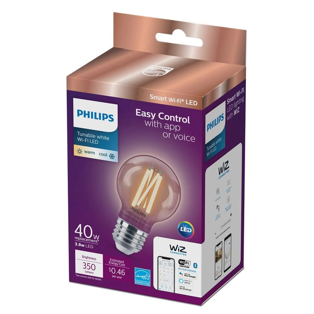Tunable White G16.5 40W Equivalent Dimmable Smart Wi-Fi WiZ Connected Vintage Edison LED Light Bulb (2 Pack) by Philips - Image 3