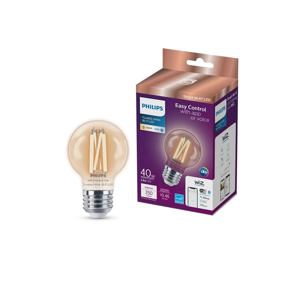 Tunable White G16.5 40W Equivalent Dimmable Smart Wi-Fi WiZ Connected Vintage Edison LED Light Bulb (2 Pack) by Philips - Image 2