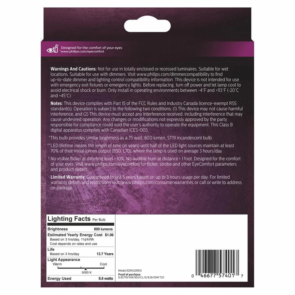 75-Watt Equivalent ST19 Clear Glass Dimmable E26 Vintage Edison LED Light Bulb Daylight 5000K (2-Pack) by Philips - Image 7