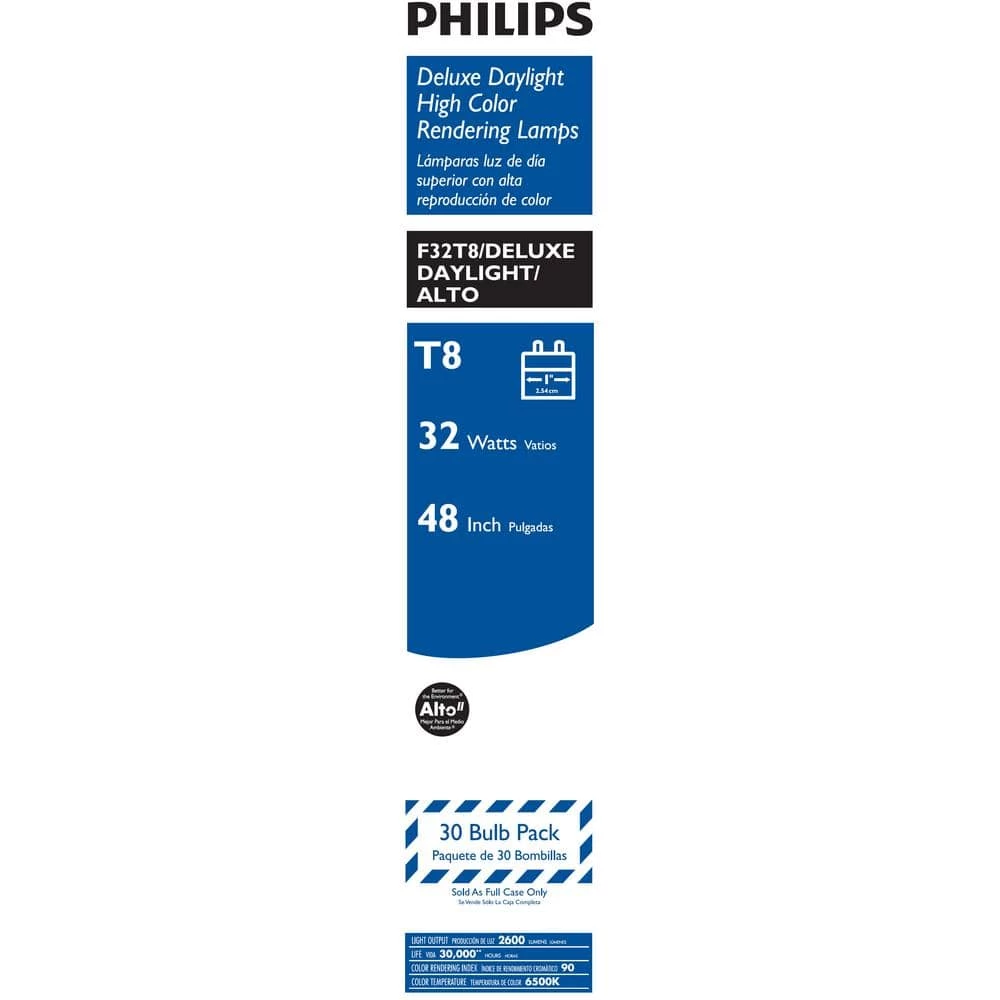 32-Watt 4 ft. Alto Daylight Linear T8 Fluorescent Tube Light Bulb (30-Pack) by Philips - Image 4