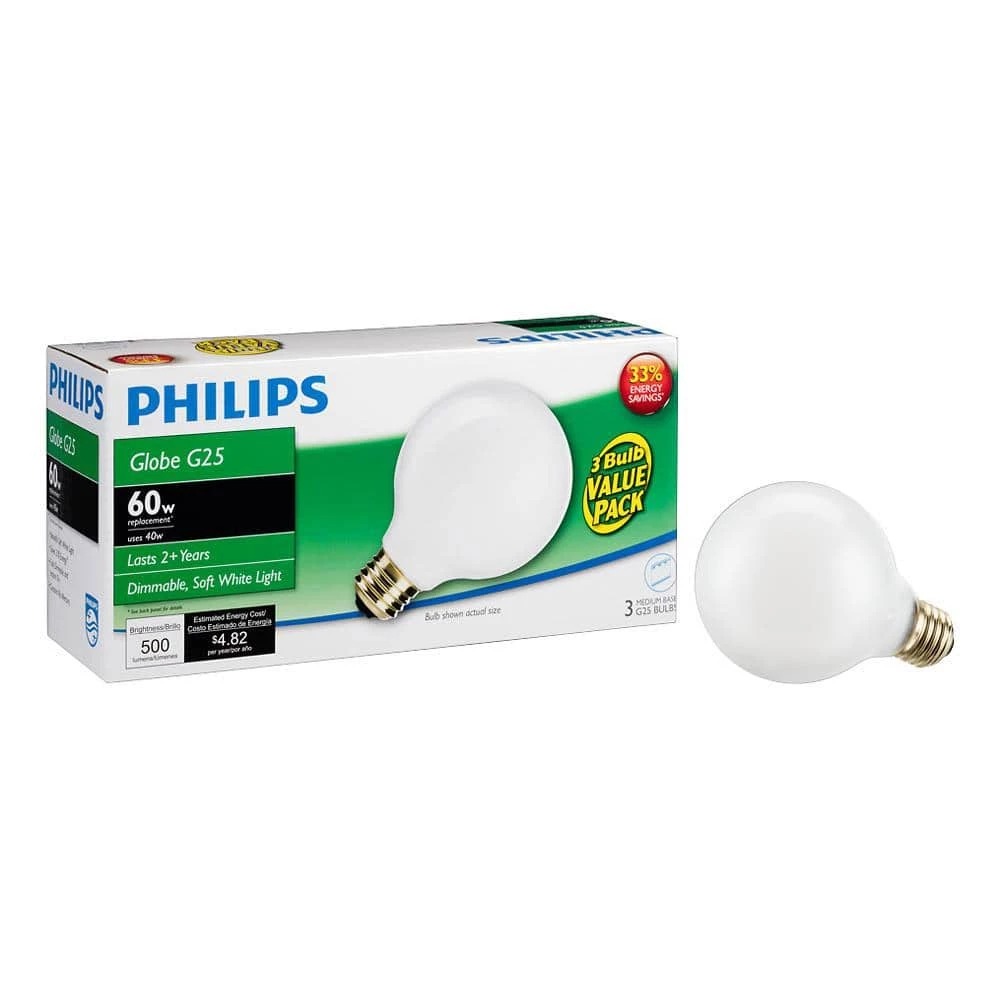 40-Watt Equivalent G25 Halogen White Decorative Globe Light Bulb (3-Pack) by Philips - Image 5