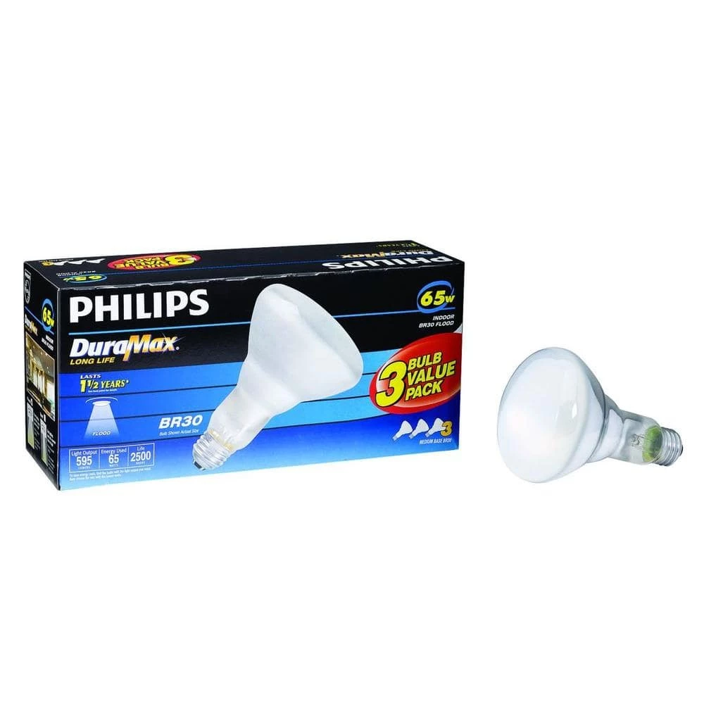 65-Watt BR30 Incandescent DuraMax Dimmable Flood Light Bulb (3-Pack) by Philips - Image 4