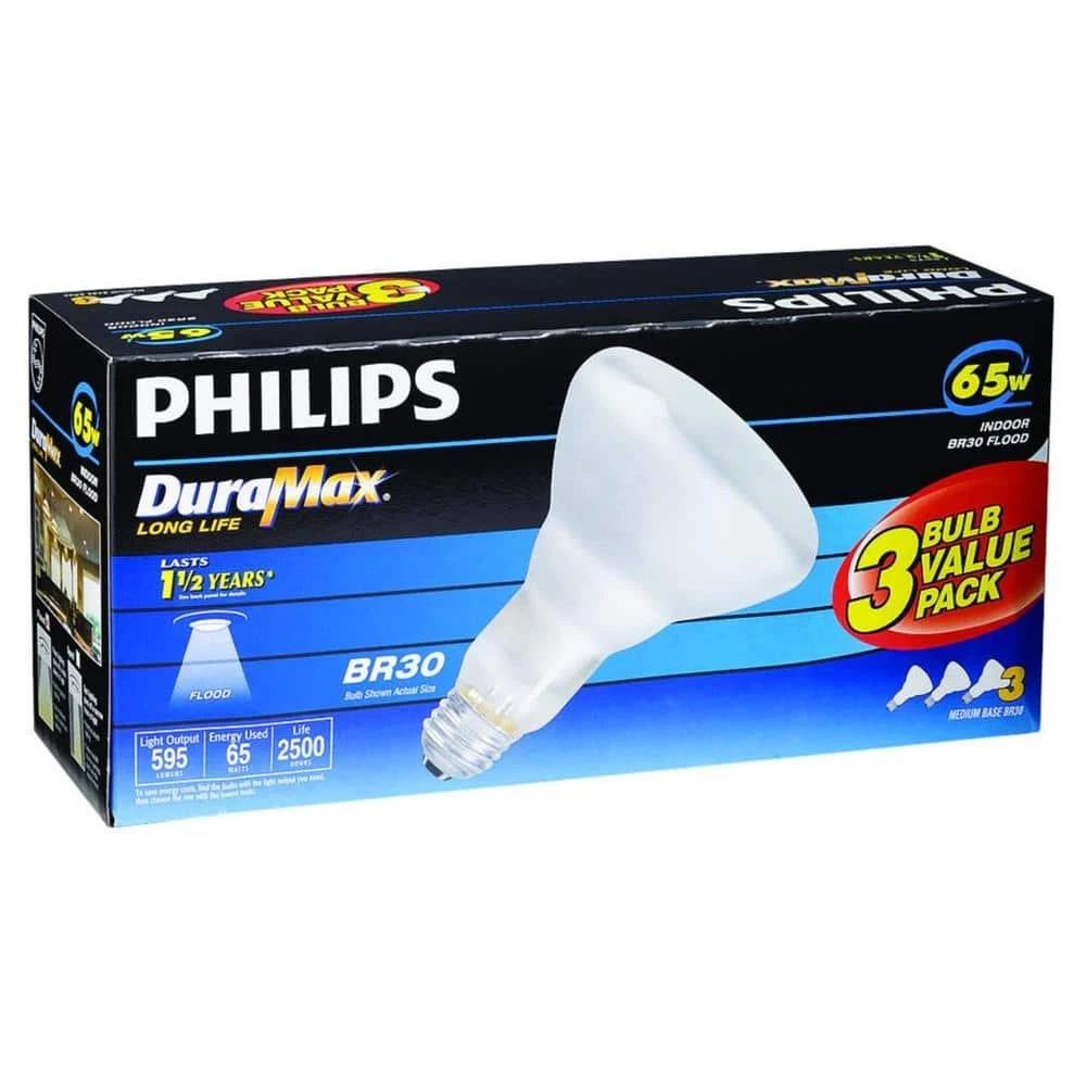 65-Watt BR30 Incandescent DuraMax Dimmable Flood Light Bulb (3-Pack) by Philips - Image 6