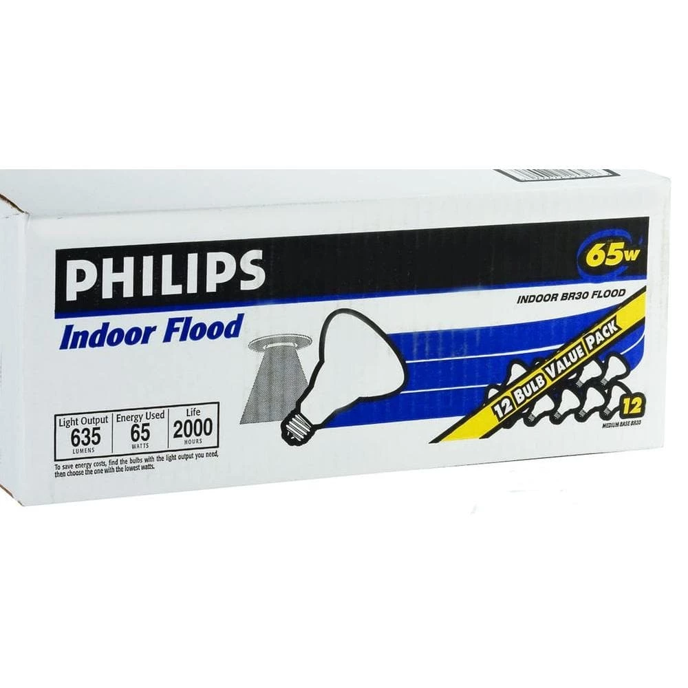 65-Watt Incandescent BR30 Flood Light Bulb Soft White (2700K) (12-Pack) by Philips - Image 3