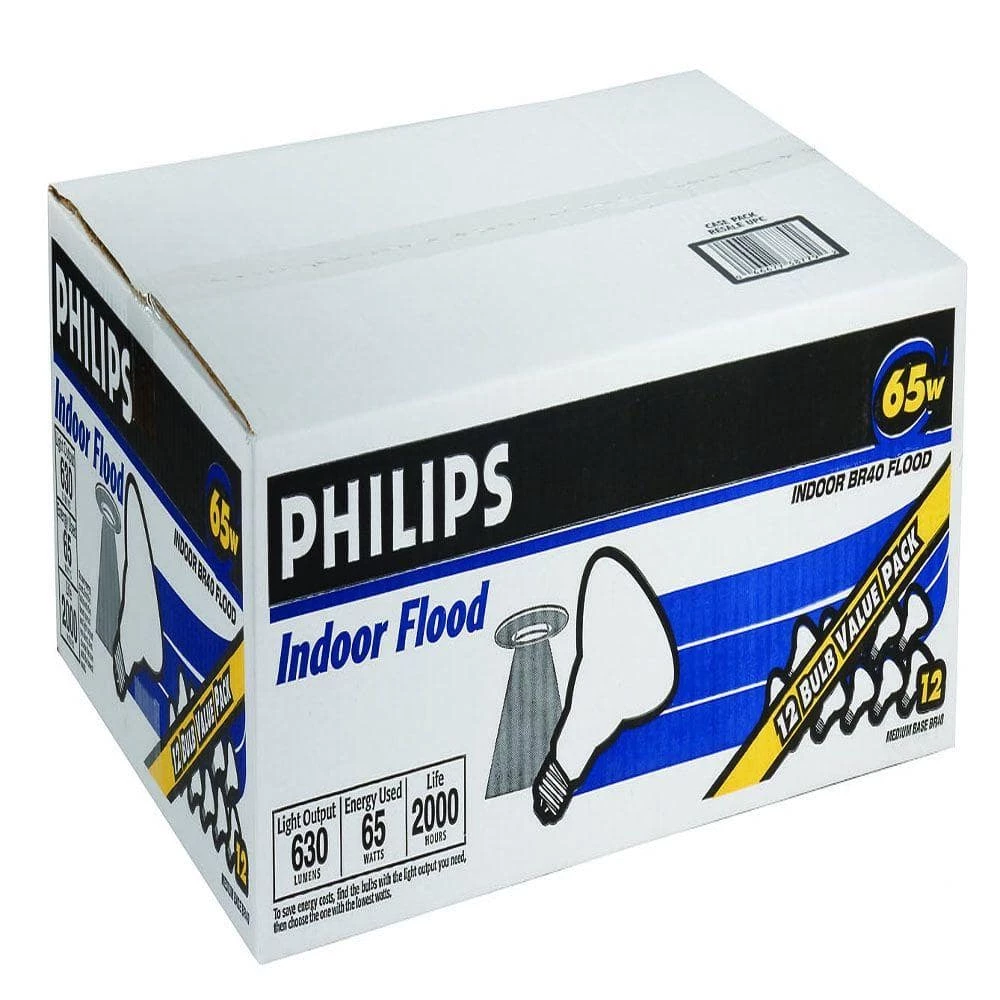 65-Watt BR40 Incandescent Flood Light Bulb Soft White (2700K) (12-Pack) by Philips - Image 4