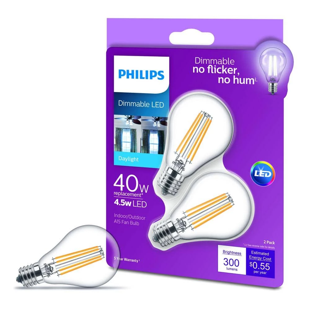 40W Equivalent Daylight A15 Dimmable LED Light Bulb (2-Pack) by Philips - Image 3
