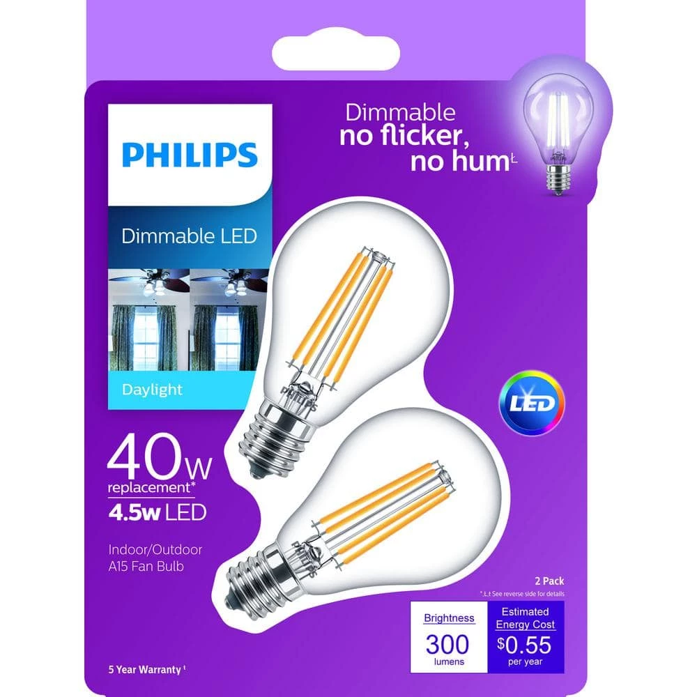 40W Equivalent Daylight A15 Dimmable LED Light Bulb (2-Pack) by Philips - Image 2