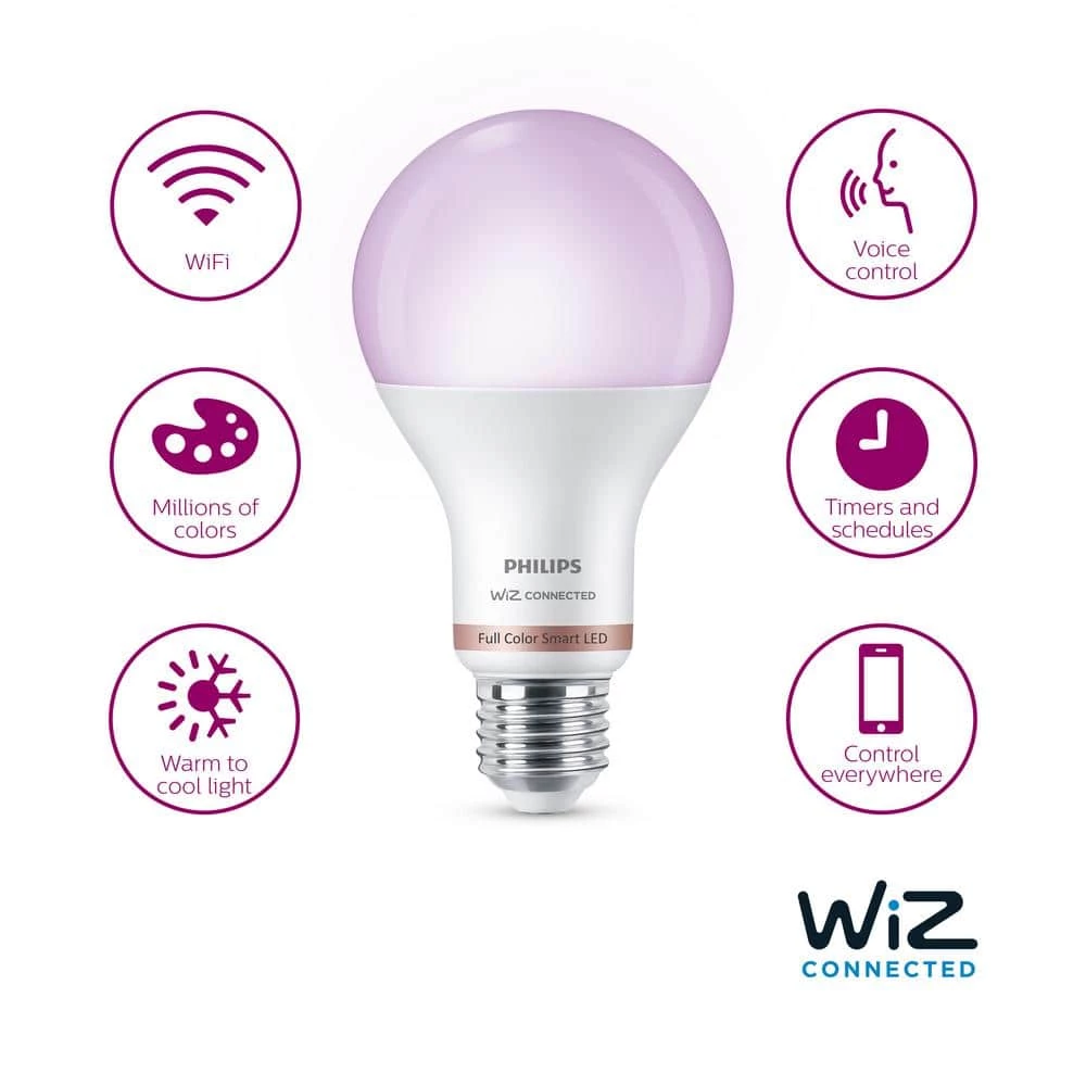 Color and Tunable White A21 LED 100-Watt Equivalent Dimmable Smart Wi-Fi Wiz Connected Wireless LED Light Bulb by Philips - Image 7