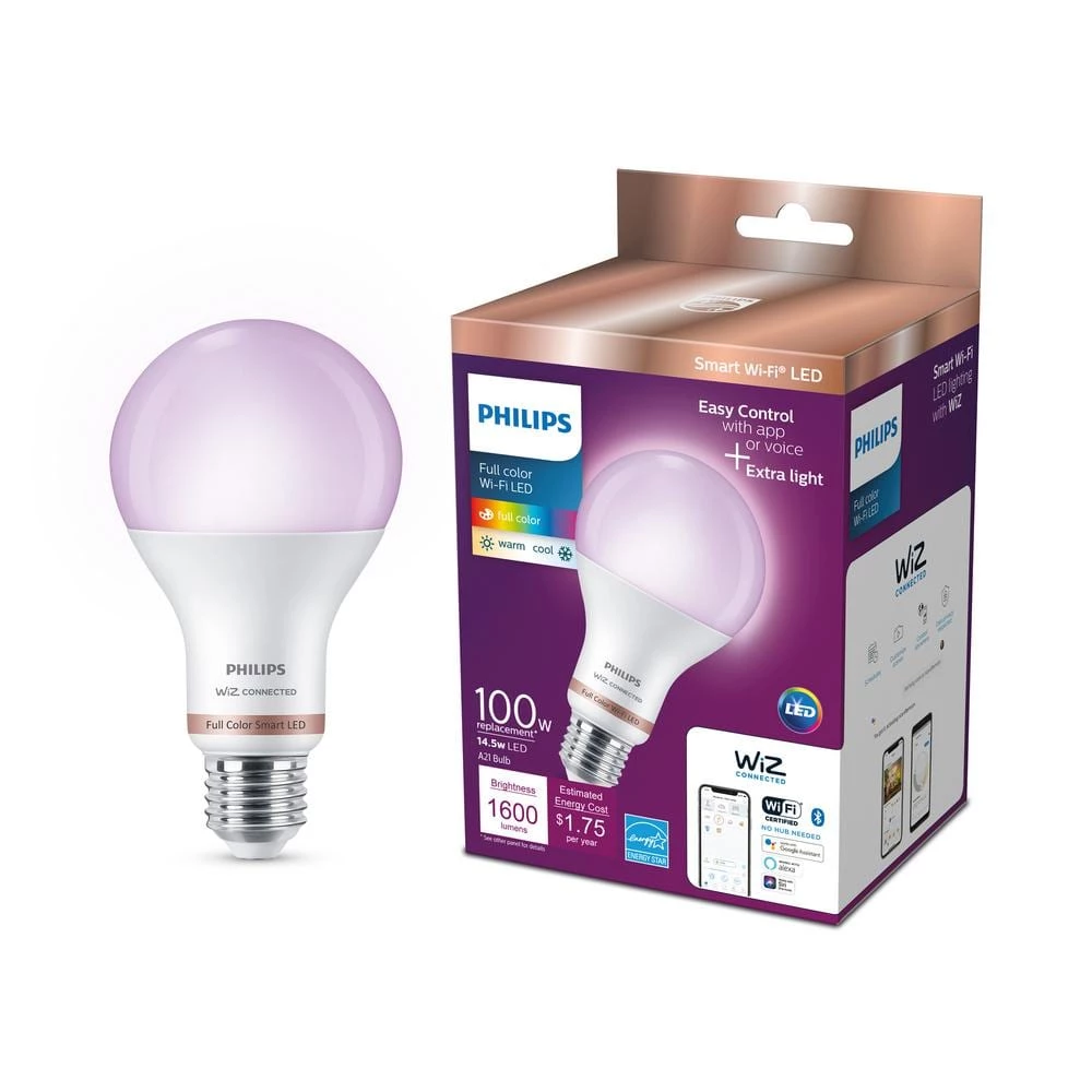 Color and Tunable White A21 LED 100-Watt Equivalent Dimmable Smart Wi-Fi Wiz Connected Wireless LED Light Bulb by Philips - Image 5