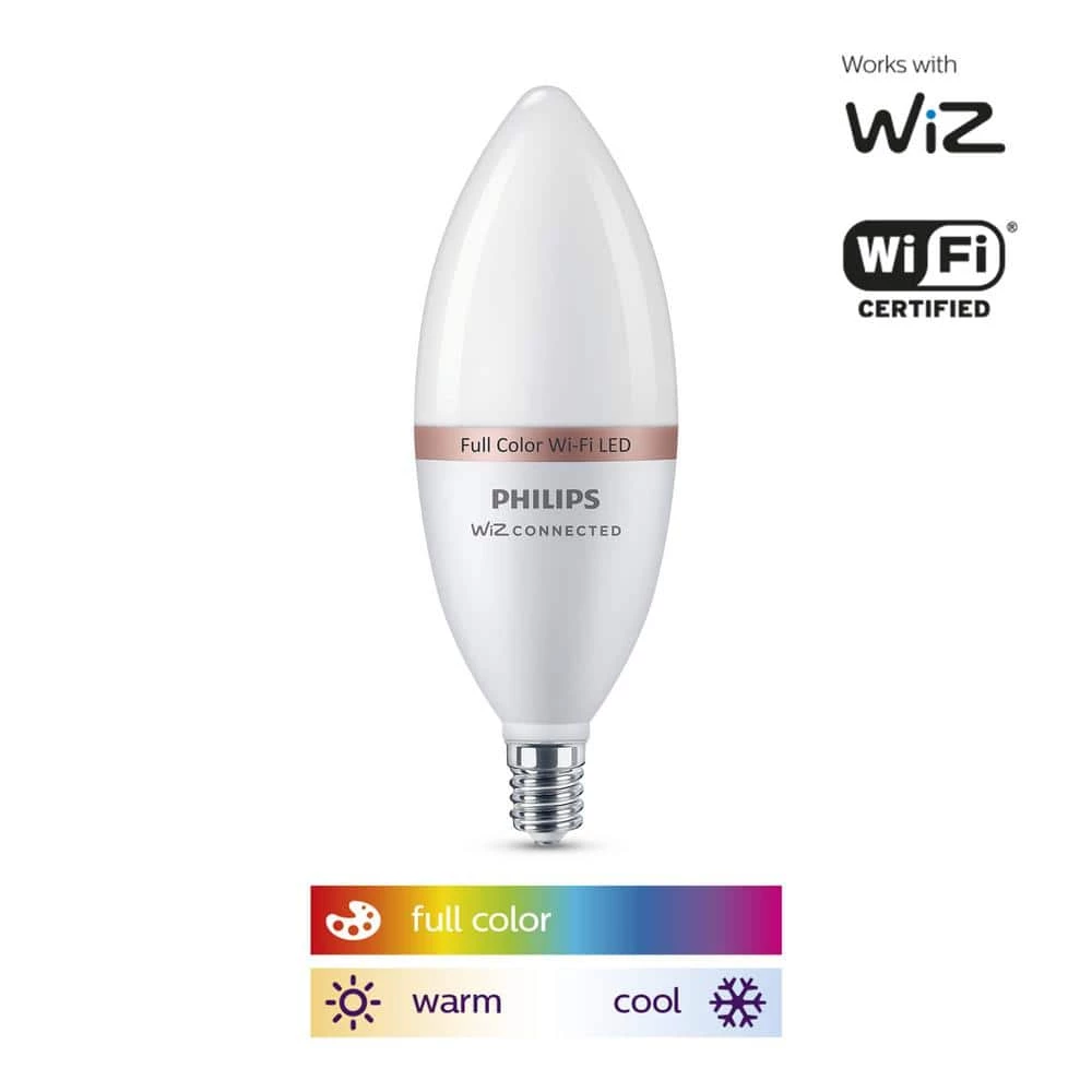 Color and Tunable White B12 LED 40W Equivalent Dimmable Smart Wi-Fi Wiz Connected Wireless LED Light Bulb by Philips - Image 5