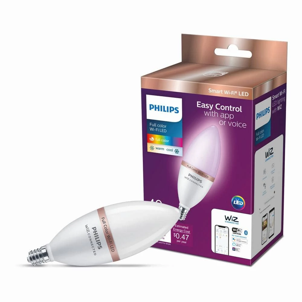 Color and Tunable White B12 LED 40W Equivalent Dimmable Smart Wi-Fi Wiz Connected Wireless LED Light Bulb by Philips - Image 4