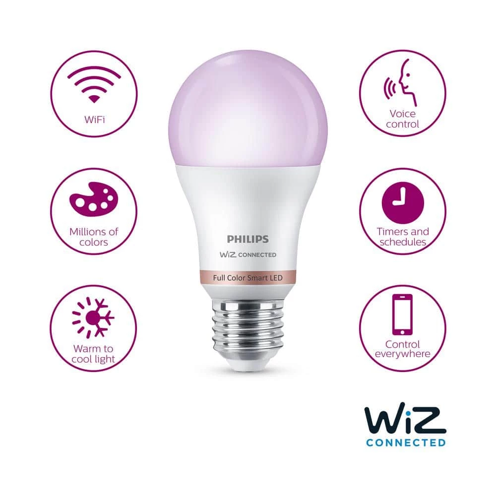 Color and Tunable White A19 LED 60-Watt Equivalent Dimmable Smart Wi-Fi Wiz Connected Wireless Light Bulb (2-Pack) by Philips - Image 7