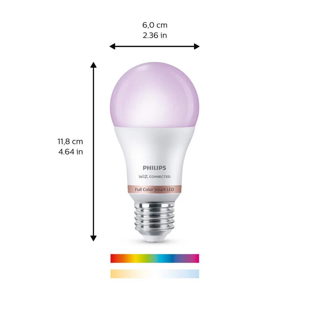 Color and Tunable White A19 LED 60-Watt Equivalent Dimmable Smart Wi-Fi Wiz Connected Wireless Light Bulb (2-Pack) by Philips - Image 6