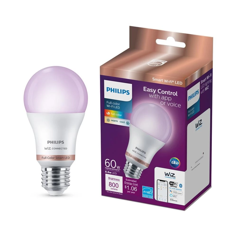 Color and Tunable White A19 LED 60-Watt Equivalent Dimmable Smart Wi-Fi Wiz Connected Wireless Light Bulb by Philips - Image 5