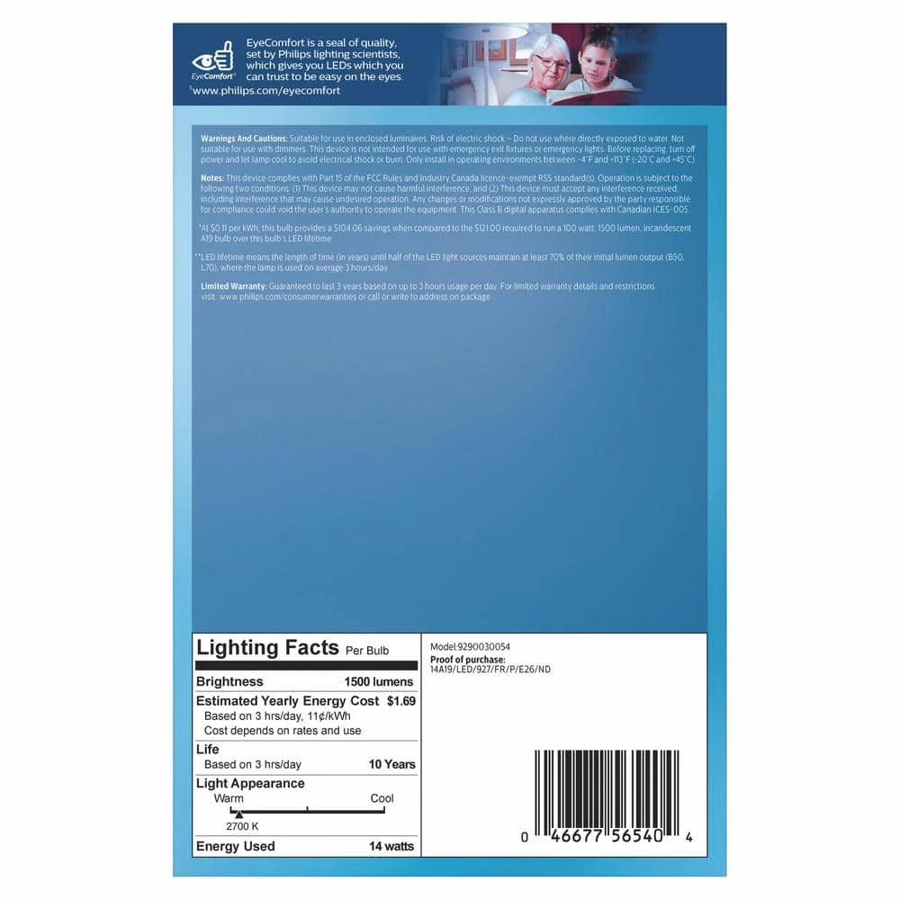 100-Watt Equivalent A19 Non-Dimmable E26 LED Light Bulb Soft White 2700K (4-Pack) by Philips - Image 6