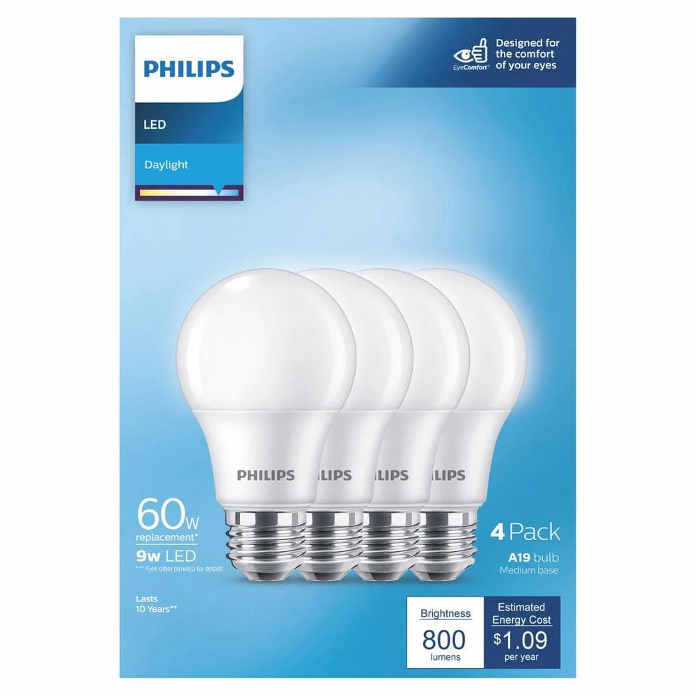 60-Watt Equivalent A19 Non-Dimmable E26 LED Light Bulb Daylight 5000K (4-Pack) by Philips - Image 5