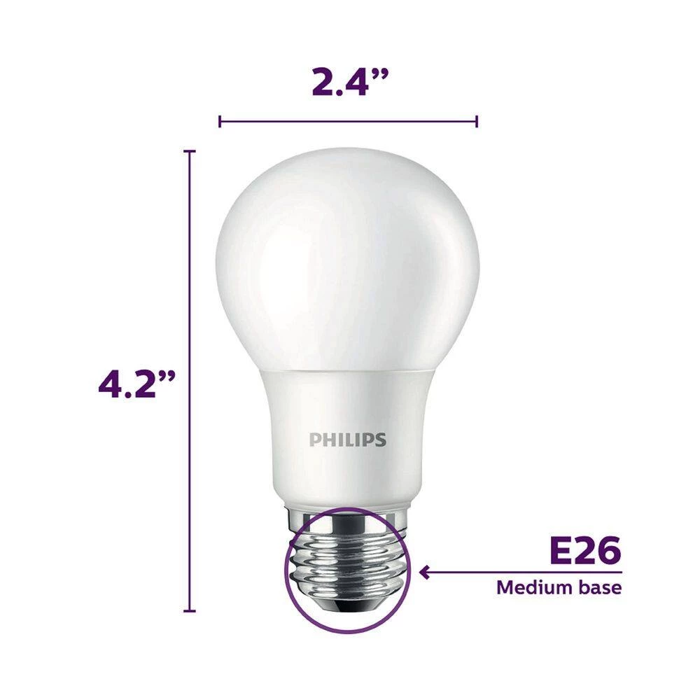 60-Watt Equivalent A19 Non-Dimmable E26 LED Light Bulb Daylight 5000K (4-Pack) by Philips - Image 8