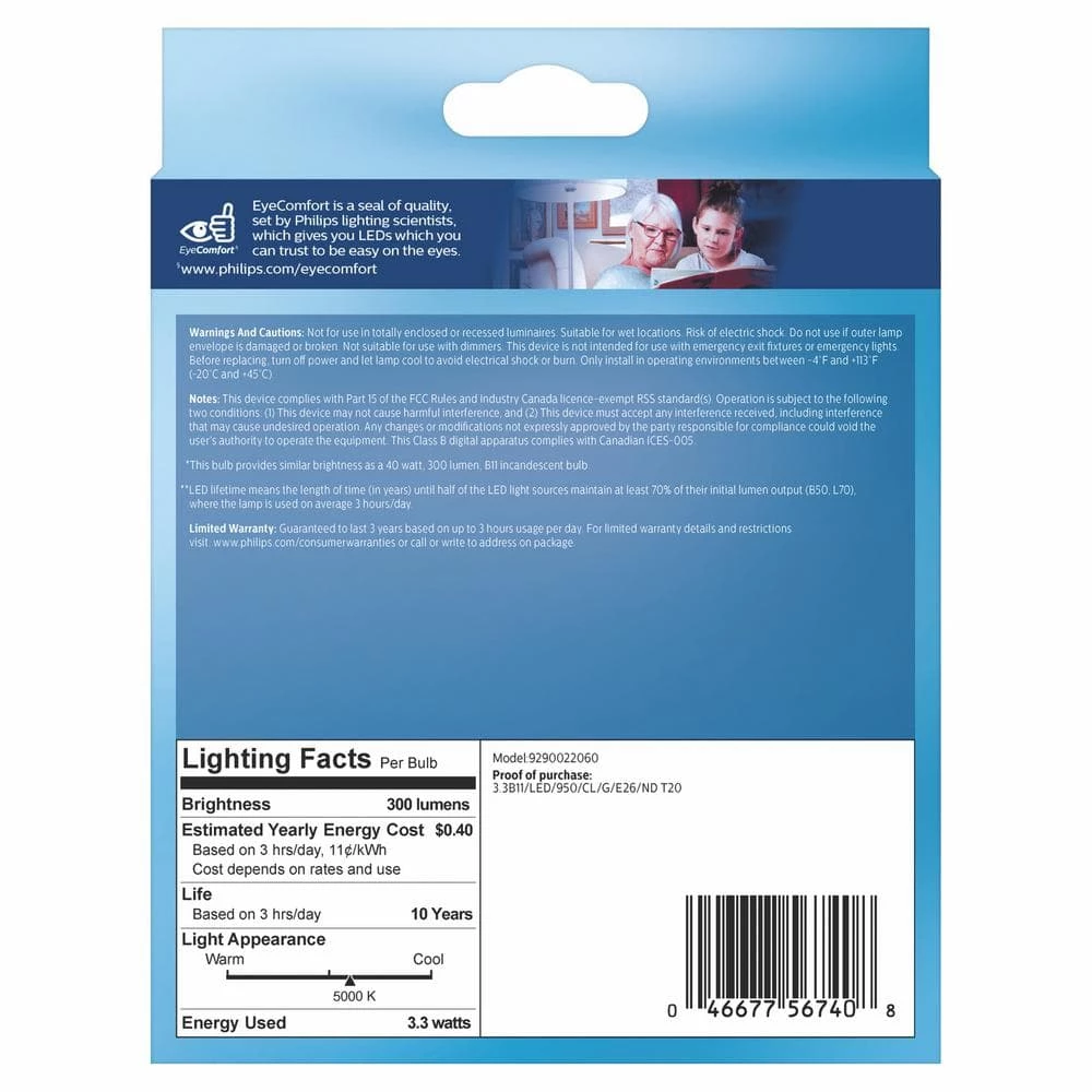 40-Watt Equivalent B11 Clear Glass Non-Dimmable E26 LED Light Bulb Daylight 5000K (3-Pack) by Philips - Image 5