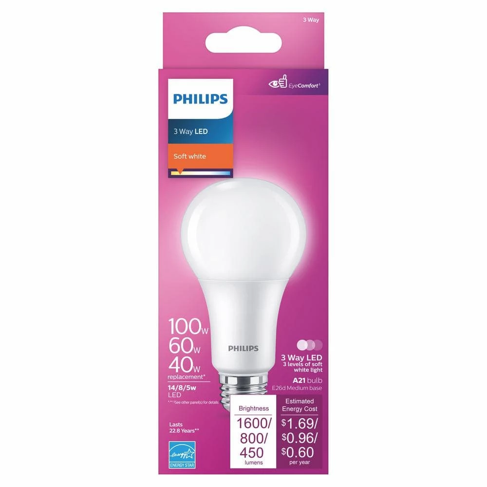 40-Watt/60-Watt/100-Watt Equivalent 3-Way A21 E26 LED Light Bulb Soft White 2700K (1-Pack) by Philips - Image 5