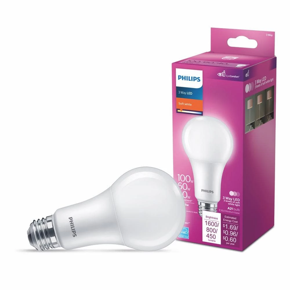 40-Watt/60-Watt/100-Watt Equivalent 3-Way A21 E26 LED Light Bulb Soft White 2700K (1-Pack) by Philips - Image 4