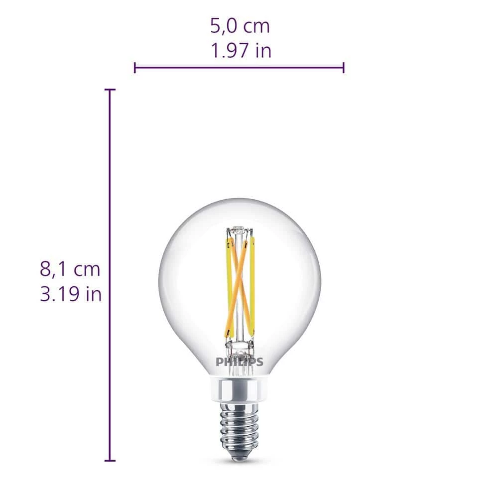 40-Watt Equivalent Ultra Definition G16.5 Clear Glass Dimmable E12 LED Light Bulb Soft White Warm Glow 2700K (2-Pack) by Philips - Image 8