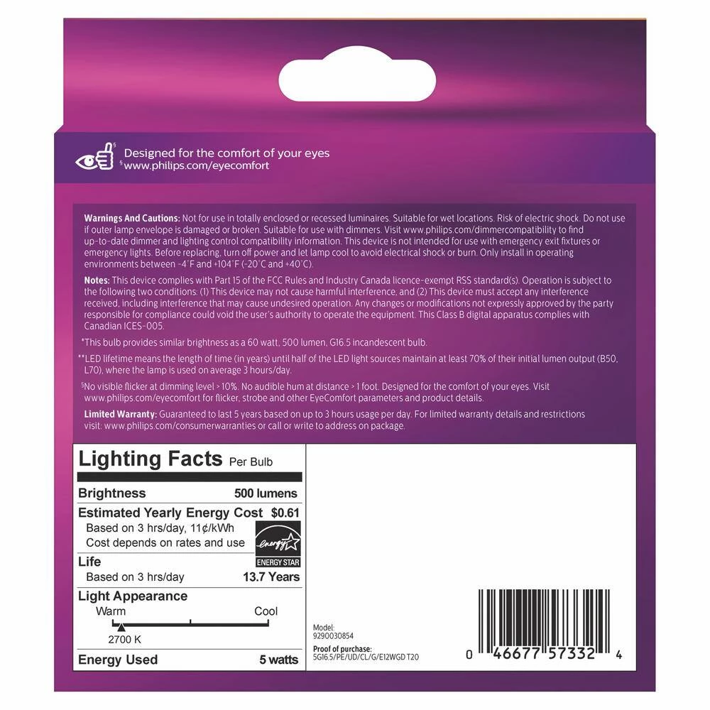 60-Watt Equivalent Ultra Definition G16.5 Clear Glass Dimmable E12 LED Light Bulb Soft White Warm Glow 2700K (2-Pack) by Philips - Image 6