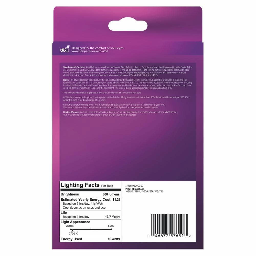 65-Watt Equivalent BR40 Ultra Definition Dimmable E26 LED Light Bulb Soft White with Warm Glow 2700K (1-Pack) by Philips - Image 6